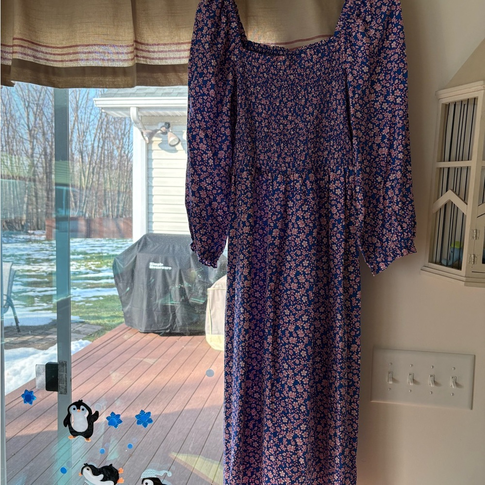 J. Crew Long Sleeve Dress in Blue and Pink Floral